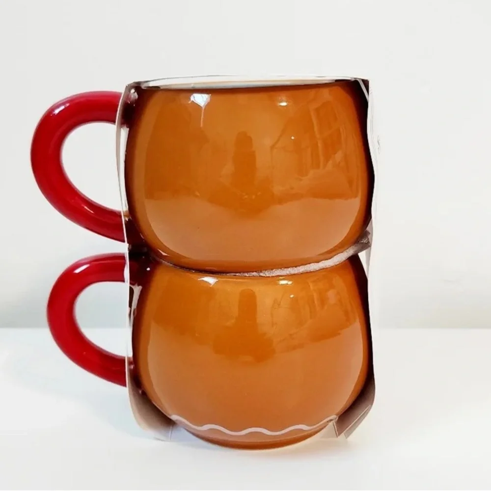 🆕 Target Stackable Gingerbread Man Mugs Set of 2 Mugs, Christmas Holiday Decor
